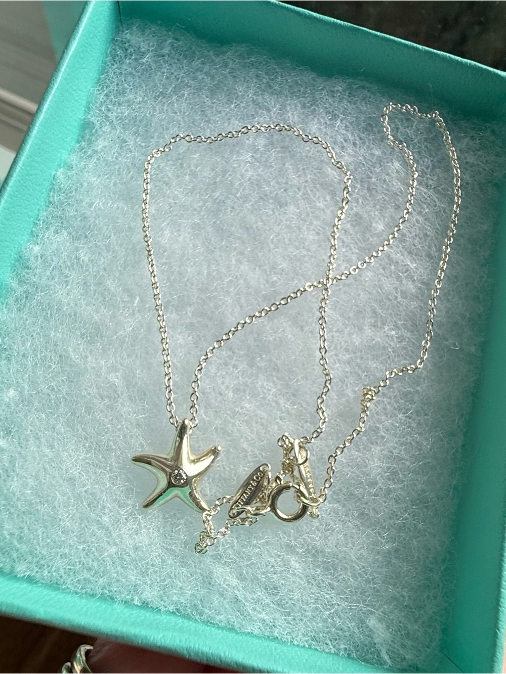 Tiffany & Co. Elsa Peretti Starfish Pendant sterling silver, center diamond, EUC - Picture 2 of 6